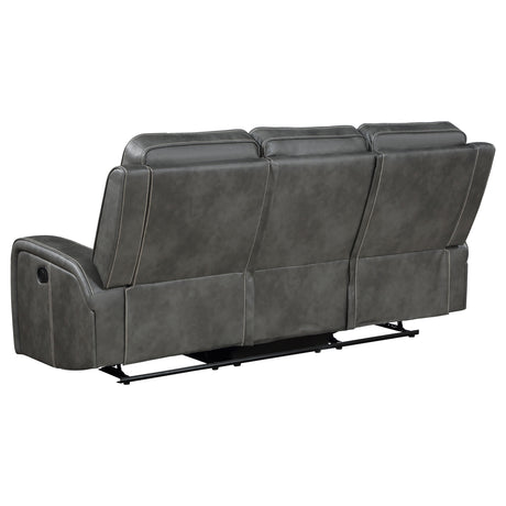 Raelynn Wall-Hugger Reclining Sofa, Loveseat & Recliner - Grey Leatherette with Vertical Topstitching – view 11
