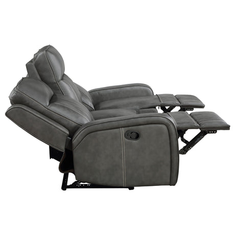 Raelynn Wall-Hugger Reclining Sofa, Loveseat & Recliner - Grey Leatherette with Vertical Topstitching – view 13