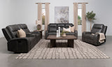 Raelynn Wall-Hugger Reclining Sofa, Loveseat & Recliner - Grey Leatherette with Vertical Topstitching – view 17
