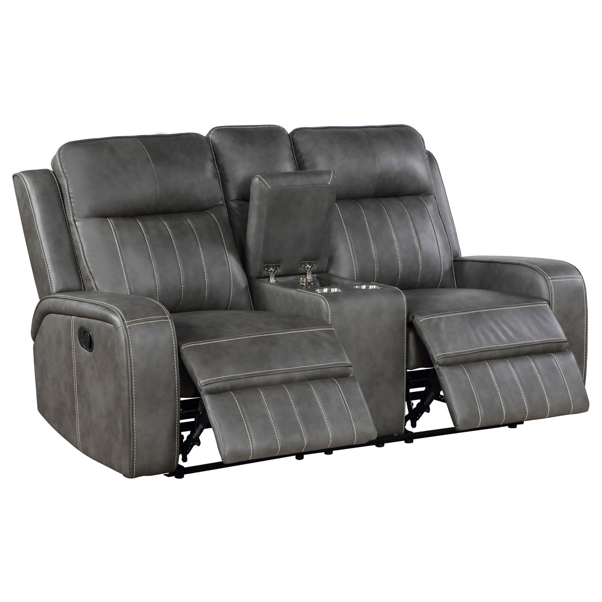 Raelynn Wall-Hugger Reclining Sofa, Loveseat & Recliner - Grey Leatherette with Vertical Topstitching – view 19
