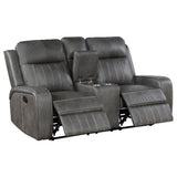 Raelynn Wall-Hugger Reclining Sofa, Loveseat & Recliner - Grey Leatherette with Vertical Topstitching – view 19