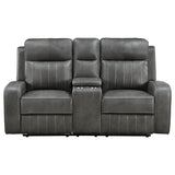 Raelynn Wall-Hugger Reclining Sofa, Loveseat & Recliner - Grey Leatherette with Vertical Topstitching – view 20