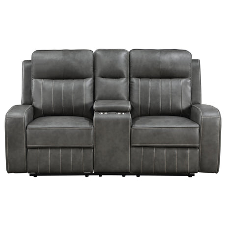 Raelynn Wall-Hugger Reclining Sofa, Loveseat & Recliner - Grey Leatherette with Vertical Topstitching – view 20
