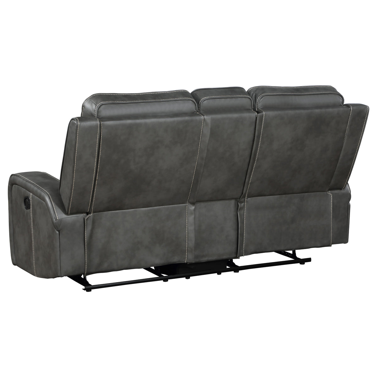 Raelynn Wall-Hugger Reclining Sofa, Loveseat & Recliner - Grey Leatherette with Vertical Topstitching