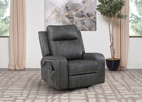 Raelynn Power Lift Recliner - Grey Faux Leather with Track Arms, Remote & Side Pocket – view 1