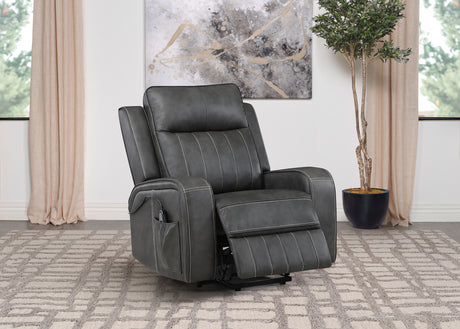 Raelynn Power Lift Recliner - Grey Faux Leather with Track Arms, Remote & Side Pocket – view 3