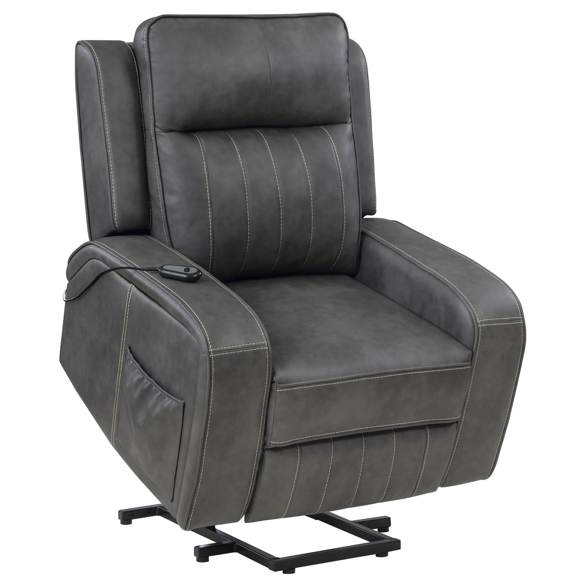 Raelynn Power Lift Recliner - Grey Faux Leather with Track Arms, Remote & Side Pocket – view 6