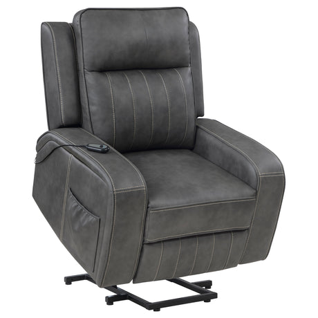 Raelynn Power Lift Recliner - Grey Faux Leather with Track Arms, Remote & Side Pocket – view 6