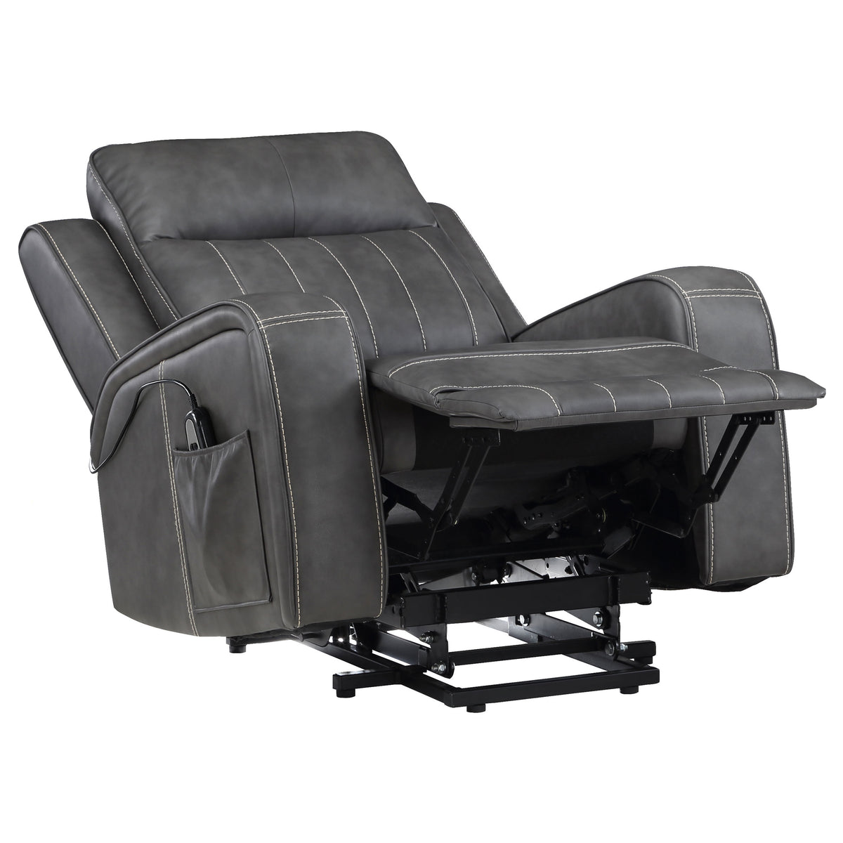 Raelynn Power Lift Recliner - Grey Faux Leather with Track Arms, Remote & Side Pocket – view 7
