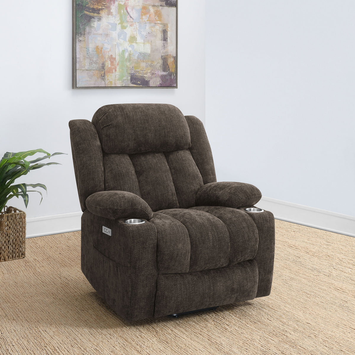 Houston Power Lift Recliner Chair with USB Port - Dark Brown Chenille with Pillowtop Arms – view 1