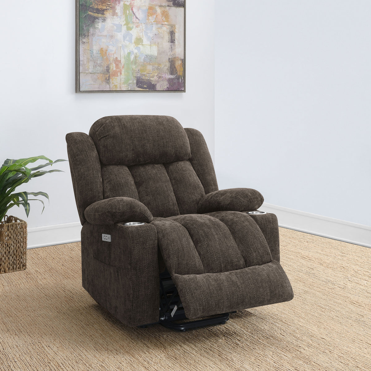 Houston Power Lift Recliner Chair with USB Port - Dark Brown Chenille with Pillowtop Arms – view 3