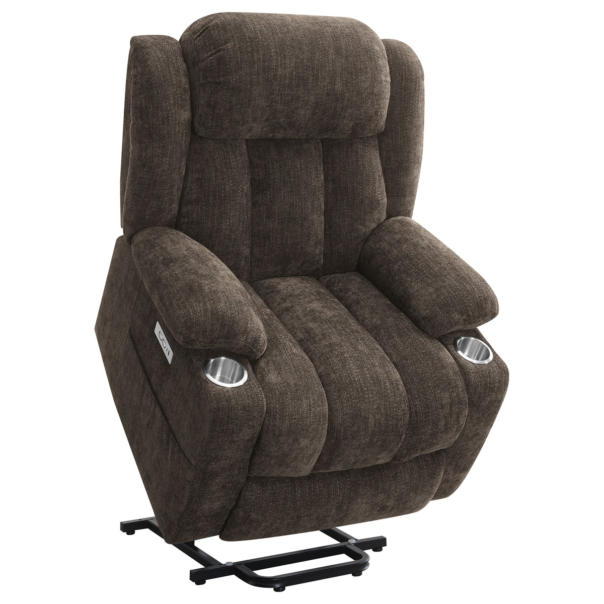 Houston Power Lift Recliner Chair with USB Port - Dark Brown Chenille with Pillowtop Arms – view 6