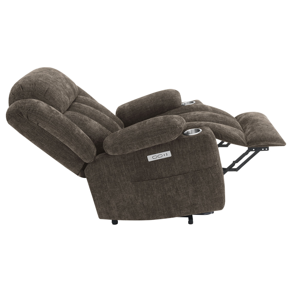 Houston Power Lift Recliner Chair with USB Port - Dark Brown Chenille with Pillowtop Arms – view 13