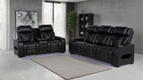 Zuma Dual Power Reclining Sofa, Loveseat & Recliner - Black Leatherette with USB, LED Under Glow & Bluetooth - lifestyle