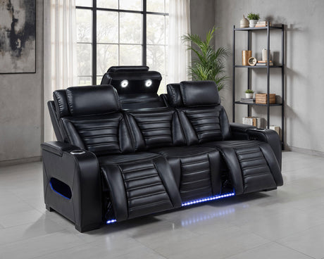 Zuma Dual Power Reclining Sofa, Loveseat & Recliner - Black Leatherette with USB, LED Under Glow & Bluetooth – view 7