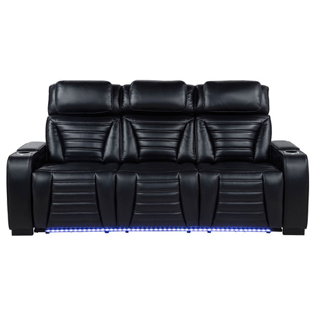 Zuma Dual Power Reclining Sofa, Loveseat & Recliner - Black Leatherette with USB, LED Under Glow & Bluetooth – view 9
