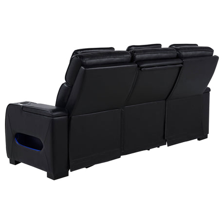 Zuma Dual Power Reclining Sofa, Loveseat & Recliner - Black Leatherette with USB, LED Under Glow & Bluetooth – view 10
