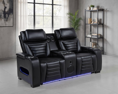 Zuma Dual Power Reclining Sofa, Loveseat & Recliner - Black Leatherette with USB, LED Under Glow & Bluetooth – view 16