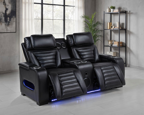 Zuma Dual Power Reclining Sofa, Loveseat & Recliner - Black Leatherette with USB, LED Under Glow & Bluetooth – view 17