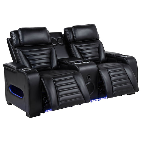 Zuma Dual Power Reclining Sofa, Loveseat & Recliner - Black Leatherette with USB, LED Under Glow & Bluetooth – view 18