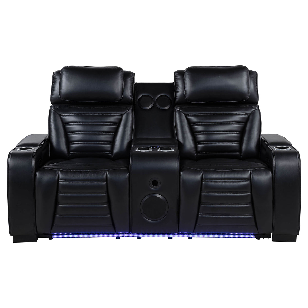 Zuma Dual Power Reclining Sofa, Loveseat & Recliner - Black Leatherette with USB, LED Under Glow & Bluetooth – view 19