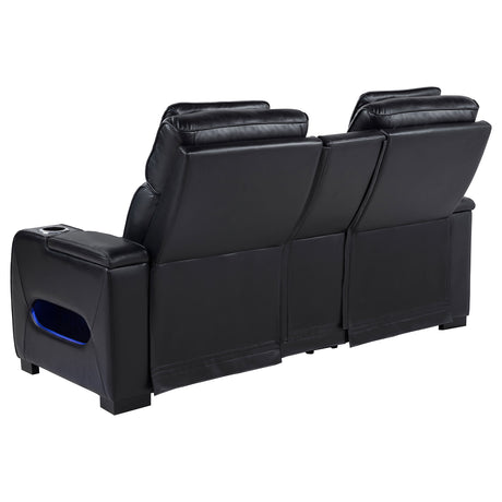 Zuma Dual Power Reclining Sofa, Loveseat & Recliner - Black Leatherette with USB, LED Under Glow & Bluetooth – view 20