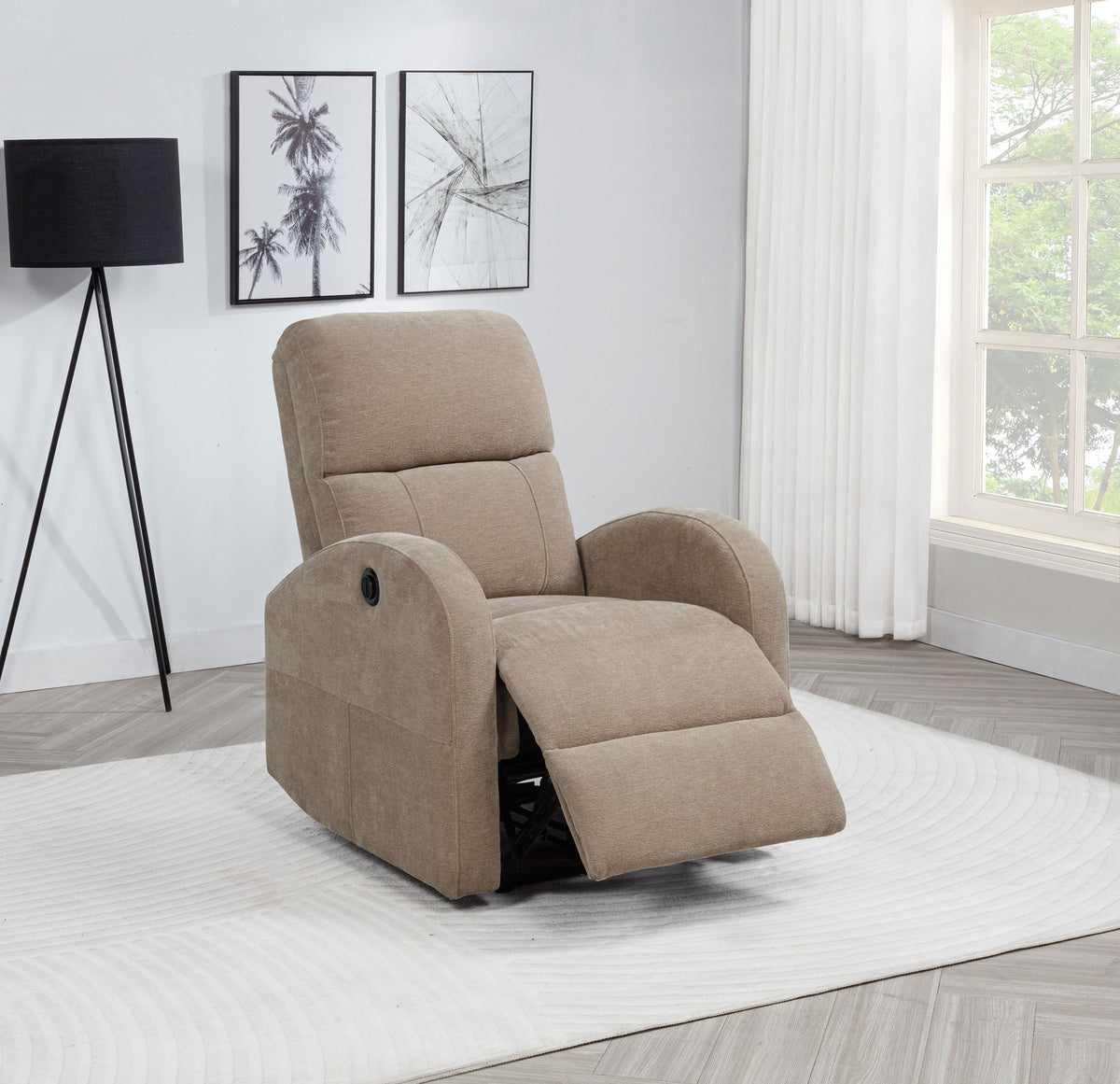 Grant Compact Power Recliner Chair - Camel Fabric with Lay-Flat Recline & Topstitch Detailing – view 3