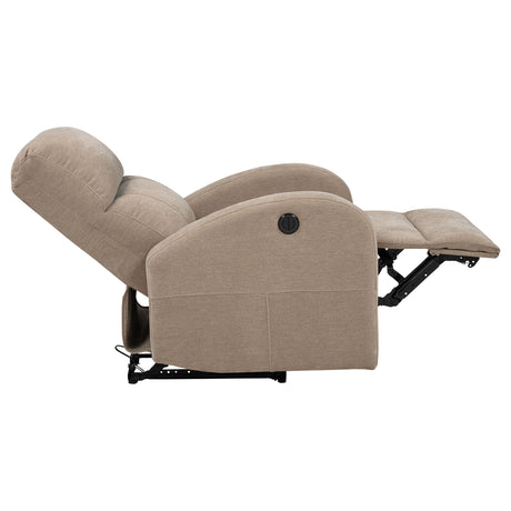 Grant Compact Power Recliner Chair - Camel Fabric with Lay-Flat Recline & Topstitch Detailing – view 7