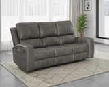 Brickston Triple Power Reclining Sofa, Loveseat & Swivel Glider Recliner - Charcoal Leatherette with USB Ports – view 1