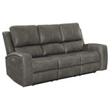Brickston Triple Power Reclining Sofa, Loveseat & Swivel Glider Recliner - Charcoal Leatherette with USB Ports – view 7