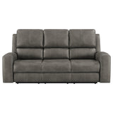Brickston Triple Power Reclining Sofa, Loveseat & Swivel Glider Recliner - Charcoal Leatherette with USB Ports – view 9