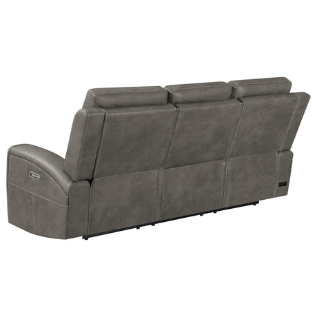 Brickston Triple Power Reclining Sofa, Loveseat & Swivel Glider Recliner - Charcoal Leatherette with USB Ports – view 10
