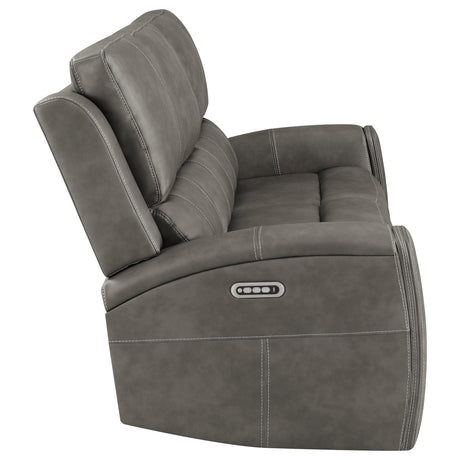 Brickston Triple Power Reclining Sofa, Loveseat & Swivel Glider Recliner - Charcoal Leatherette with USB Ports – view 11