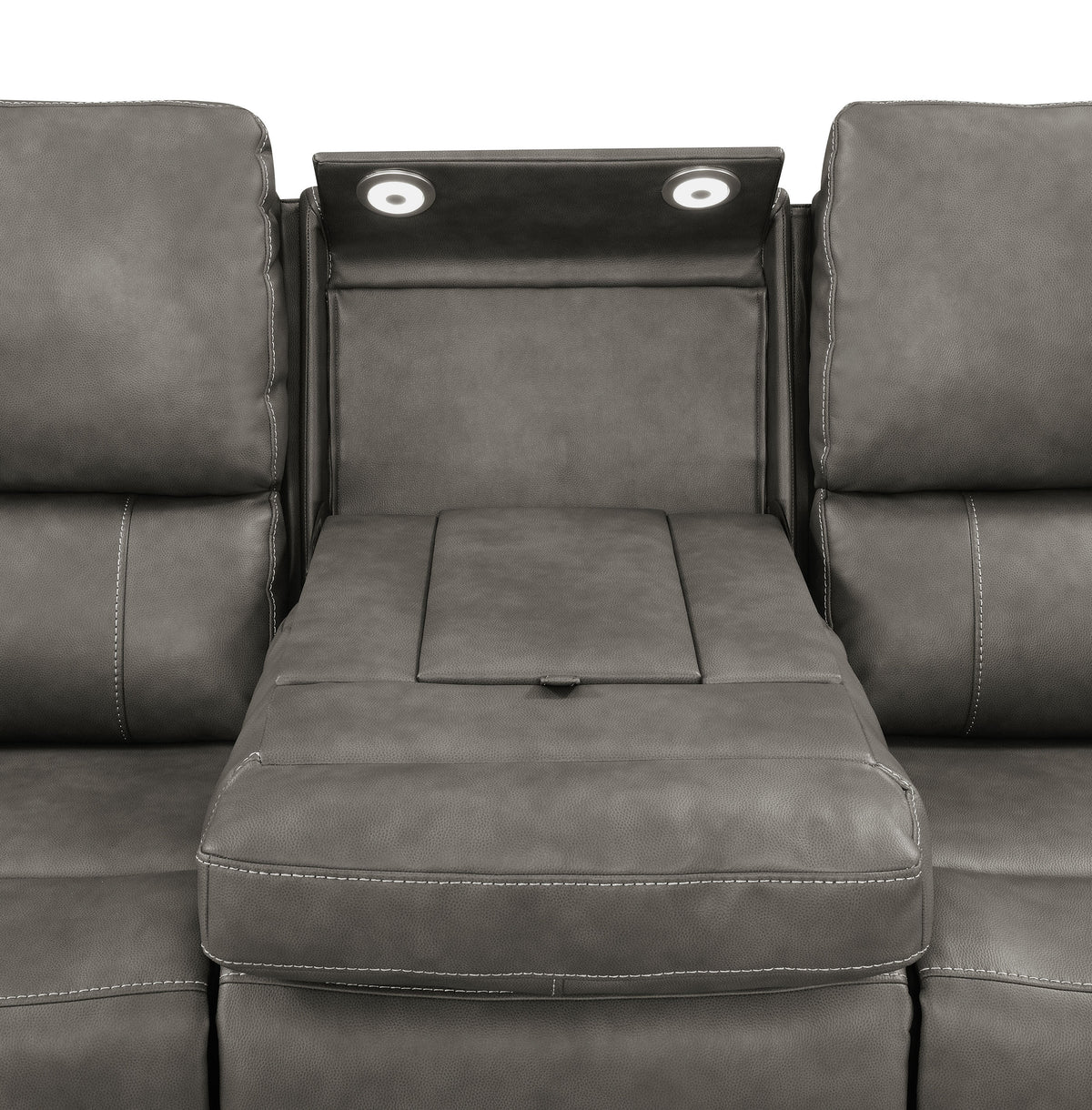 Brickston Triple Power Reclining Sofa, Loveseat & Swivel Glider Recliner - Charcoal Leatherette with USB Ports – view 12