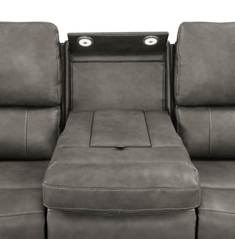 Brickston Triple Power Reclining Sofa, Loveseat & Swivel Glider Recliner - Charcoal Leatherette with USB Ports – view 12