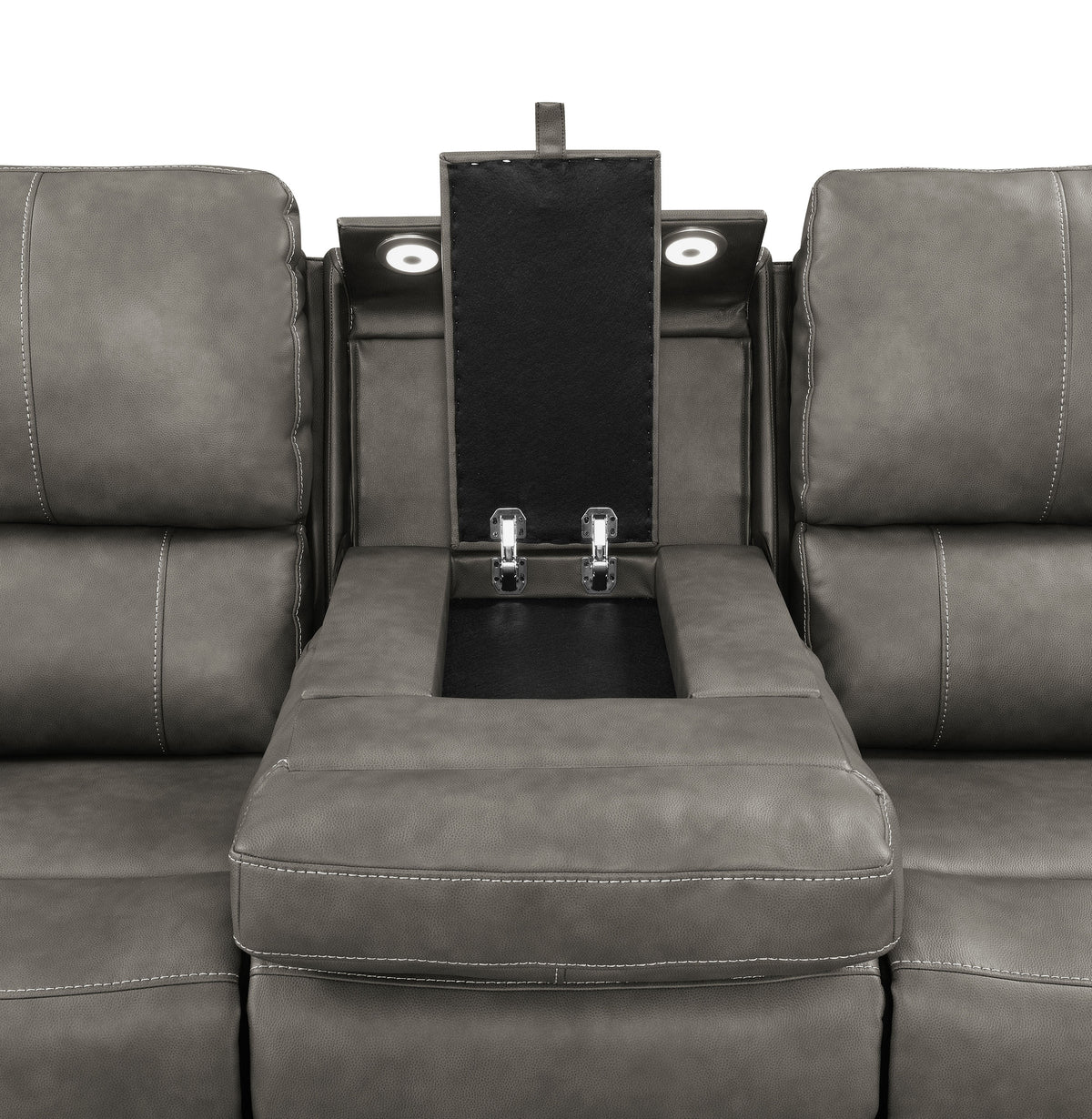 Brickston Triple Power Reclining Sofa, Loveseat & Swivel Glider Recliner - Charcoal Leatherette with USB Ports – view 13