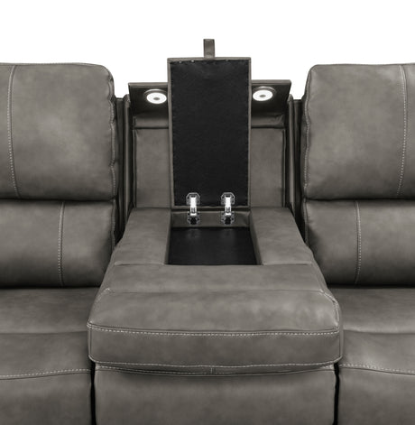 Brickston Triple Power Reclining Sofa, Loveseat & Swivel Glider Recliner - Charcoal Leatherette with USB Ports – view 13