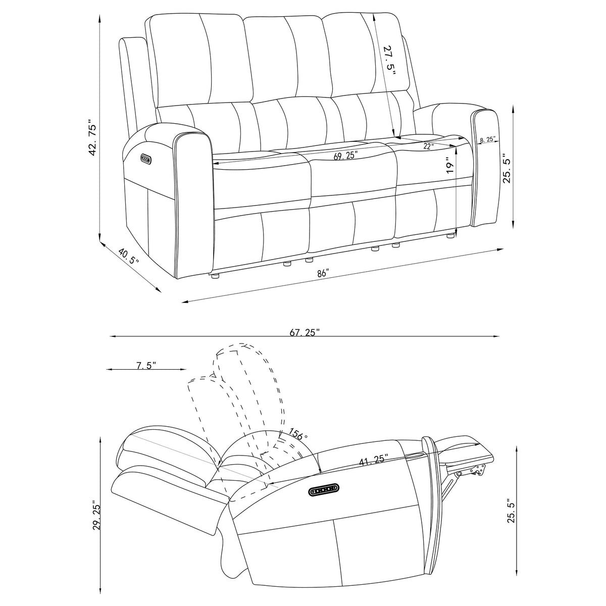 Brickston Triple Power Reclining Sofa, Loveseat & Swivel Glider Recliner - Charcoal Leatherette with USB Ports – view 18