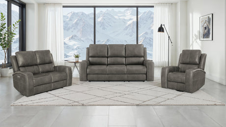 Brickston Triple Power Reclining Sofa, Loveseat & Swivel Glider Recliner - Charcoal Leatherette with USB Ports – view 19