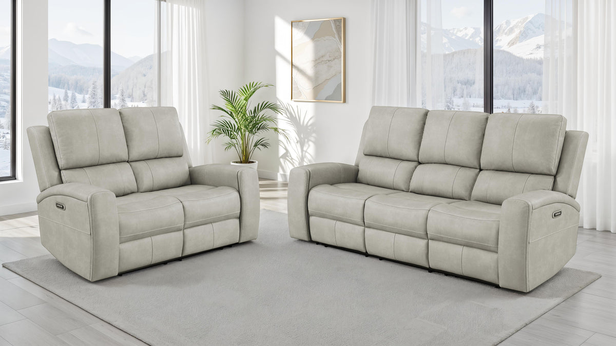 Brickston Triple Power Reclining Sofa, Loveseat & Swivel Glider Recliner - 2pcs- Sofa + Loveseat