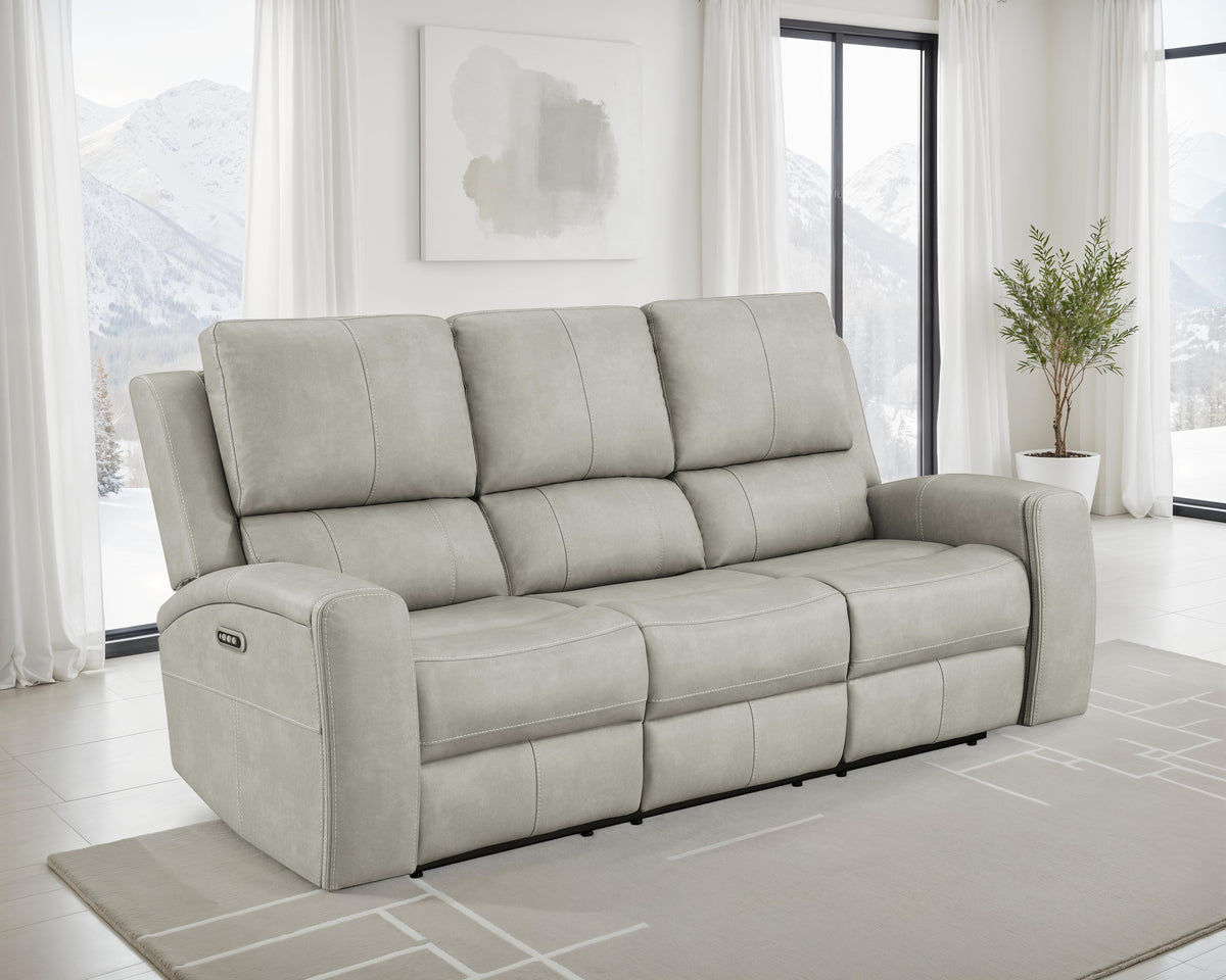 Brickston Triple Power Reclining Sofa, Loveseat & Swivel Glider Recliner - Zero Gravity Grey Leatherette – view 1