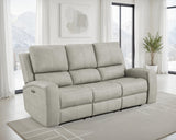 Brickston Triple Power Reclining Sofa, Loveseat & Swivel Glider Recliner - Zero Gravity Grey Leatherette – view 1