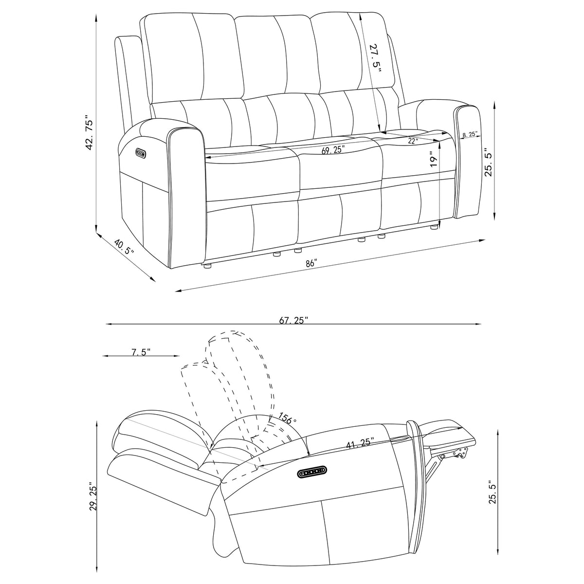 Brickston Triple Power Reclining Sofa, Loveseat & Swivel Glider Recliner - Zero Gravity Grey Leatherette – view 20