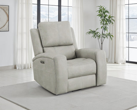 Brickston Triple Power Reclining Sofa, Loveseat & Swivel Glider Recliner - Zero Gravity Grey Leatherette - lifestyle