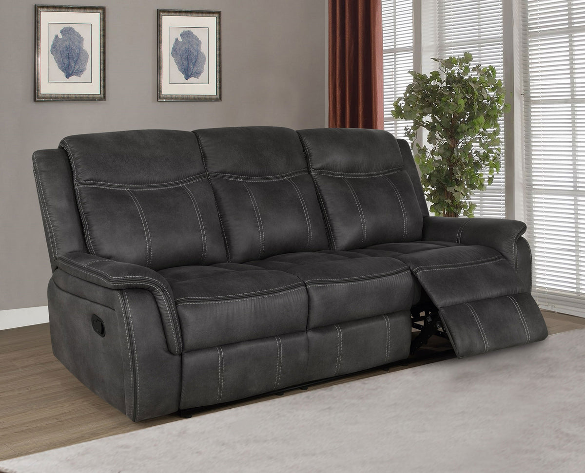 Lawrence Wall-Hugger Reclining Sofa, Console Loveseat & Glider Recliner - Charcoal Microfiber with Gel Memory Foam – view 1