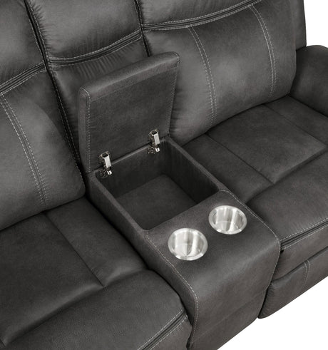 Lawrence Wall-Hugger Reclining Sofa, Console Loveseat & Glider Recliner - Charcoal Microfiber with Gel Memory Foam – view 12