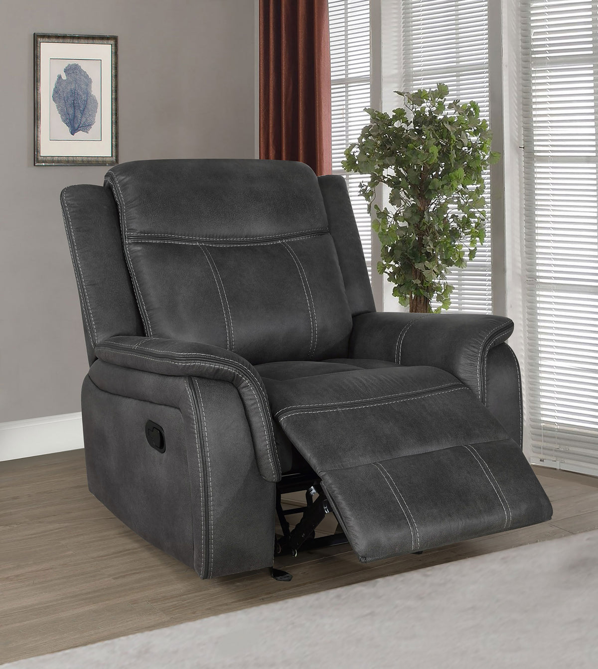 Lawrence Wall-Hugger Reclining Sofa, Console Loveseat & Glider Recliner - Charcoal Microfiber with Gel Memory Foam – view 18
