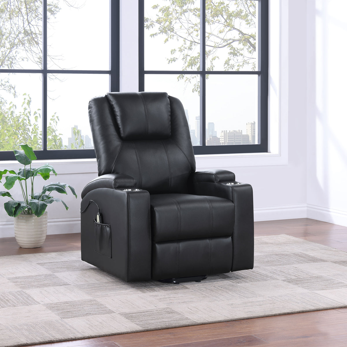 Armstrong Power Lift Recliner with Massage & Heat - Espresso Faux Leather with Cup Holders & Side Pockets – view 1