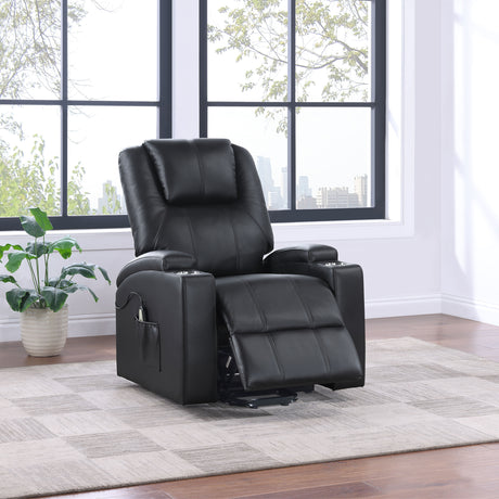 Armstrong Power Lift Recliner with Massage & Heat - Espresso Faux Leather with Cup Holders & Side Pockets – view 3