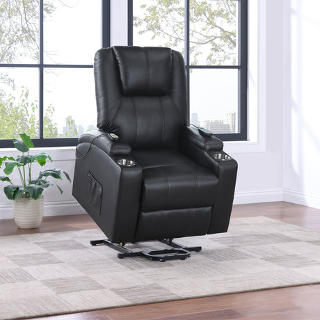 Armstrong Power Lift Recliner with Massage & Heat - Espresso Faux Leather with Cup Holders & Side Pockets – view 4